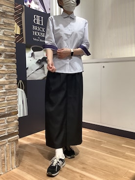 「TOKYO SHIRTS（トウキョウシャツ）の【透け防止】 形態安定ノンアイロン ワイド 7分袖ビジネスワイシャツ（ビジネスシャツ、パープル系）」を使った、BRICK HOUSE by Tokyo Shirts 名古屋茶屋イオンモール店さん（メンズ・173cm）の夏コーディネート