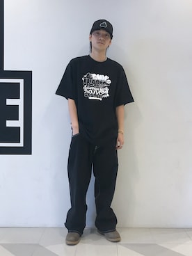 「XLARGE（エクストララージ）のXLARGE×NEWERA 2TONE SLANTED OG CAP（キャップ、ブラック系）」を使った、中村 篤恭さん（メンズ・174cm）の夏コーディネート