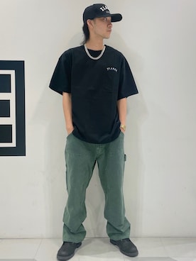 「XLARGE（エクストララージ）の3D EMBROIDERY 6PANEL CAP（キャップ、ブラック系）」を使った、中村 篤恭さん（メンズ・174cm）の夏コーディネート
