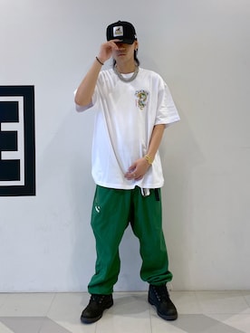 「XLARGE（エクストララージ）の【XLARGE×NEW ERA】WALKING APE SNAPBACK CAP（キャップ、ブラック系）」を使った、中村 篤恭さん（メンズ・174cm）の春コーディネート