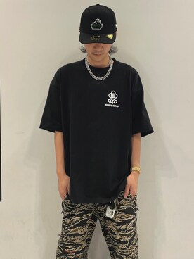 「NEW ERA（ニューエラ）のアイテム（キャップ、ブラック系）」を使った、中村 篤恭さん（メンズ・174cm）の夏コーディネート