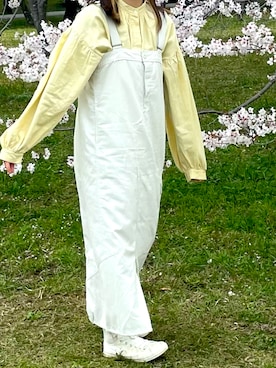 「アイテム（オールインワン・サロペット、ホワイト系）」を使った、atwsmさん（レディース・158cm）の春コーディネート