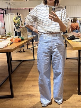 「アイテム（デニムパンツ、シルバー系）」を使った、西部結花さん（レディース・170cm）の冬コーディネート