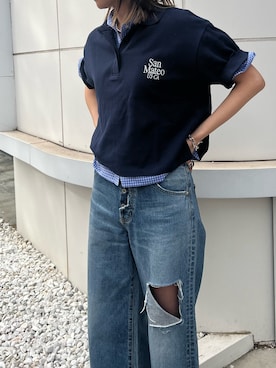 「Ungrid（アングリッド）のアイテム（ポロシャツ）」を使った、西部結花さん（レディース・170cm）の春コーディネート