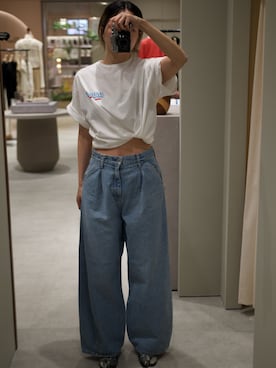 「Ungrid（アングリッド）のウエストタックカーブデニム（デニムパンツ）」を使った、西部結花さん（レディース・170cm）の春コーディネート