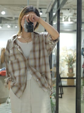 「Ungrid（アングリッド）のビッグルーズチェックシャツ（シャツ/ブラウス）」を使った、西部結花さん（レディース・170cm）の夏コーディネート