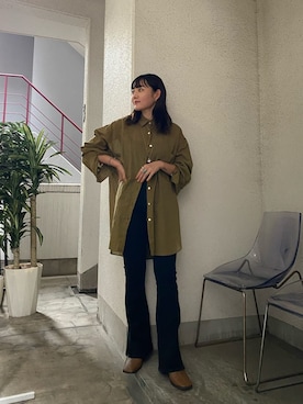 「ビッグシャツ」｜「アイテム（ブーツ）」を使った、加藤奈々さん（レディース・157cm）の夏コーディネート