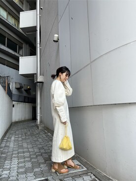 「Ungrid（アングリッド）のジュートヒールサンダル（サンダル）」を使った、大熊亜美さん（レディース・155cm）の春コーディネート