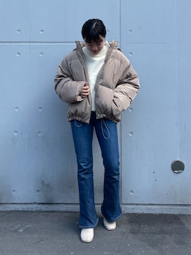 「Ungrid（アングリッド）のショートボリュームダウン（ダウンジャケット/コート）」を使った、大熊亜美さん（レディース・155cm）の冬コーディネート