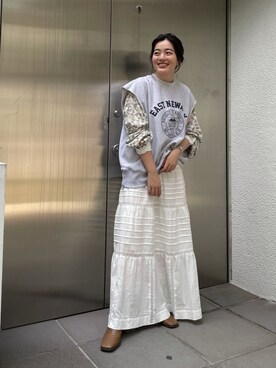 「Ungrid（アングリッド）のノーカラーモダン柄シャツ（シャツ/ブラウス）」を使った、大熊亜美さん（レディース・155cm）の夏コーディネート