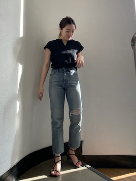 「Ungrid（アングリッド）のアイテム（マフラー）」を使った、大熊亜美さん（レディース・155cm）の夏コーディネート