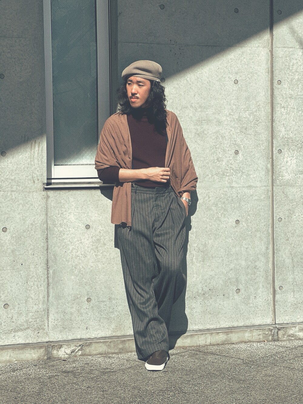 「キレイめ」｜「OVERRIDEのアイテム（ハンチング/ベレー帽、ブラウン系）」を使った、RANRANさん（メンズ・185cm）の冬コーディネートの1枚目の写真