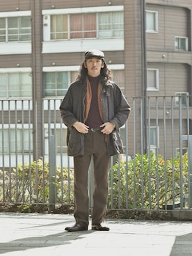 「カシミヤ」｜「アイテム（ハンチング/ベレー帽）」を使った、RANRANさん（メンズ・185cm）の秋コーディネート