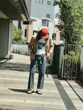 「アイテム（帽子）」を使った、RANRANさん（メンズ・185cm）の秋コーディネート