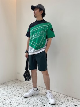 「MARK & LONA（マークアンドロナ）のQUADRA CORE Classic | MEN and WOMEN（スニーカー、ホワイト系）」を使った、MARK&LONAさん（レディース・173cm）の夏コーディネート