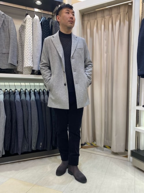 エポカウォモ☆モヘヤ混チェスターコート46（M） 千鳥ジャカードチェスターコート(コート)｜EPOCA UOMO(エポカ ウォモ