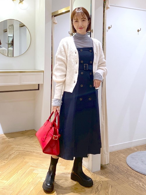 セール】パールボタンVネック片畦ニットカーディガン（カーディガン