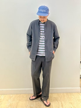 「NOLLEY'S goodman（ノーリーズグッドマン）のアイテム（スラックス）」を使った、MIZUTAさん（メンズ・174cm）の夏コーディネート