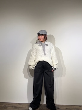 「アイテム（ハンチング/ベレー帽）」を使った、美織さん（レディース・153cm）の秋コーディネート