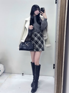 「アイテム（ムートンコート）」を使った、uiさん（レディース・163cm）の冬コーディネート