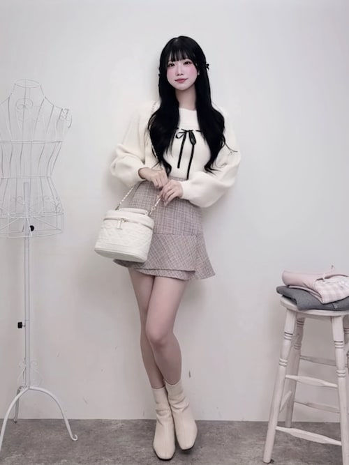 フェザーリブデコルテオープンリボンニット