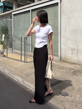 「CAPRICIEUX LE'MAGE（カプリシューレマージュ）のコルセットT（Tシャツ/カットソー、ホワイト系）」を使った、harunaさん（レディース・165cm）の春コーディネート