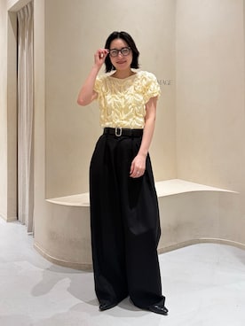 「CAPRICIEUX LE'MAGE（カプリシューレマージュ）のシャーリングホイップＴ（Tシャツ/カットソー、イエロー系）」を使った、harunaさん（レディース・165cm）の春コーディネート