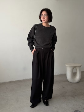 「CAPRICIEUX LE'MAGE（カプリシューレマージュ）のホックベルトワイドパンツ（その他パンツ、ブラック系）」を使った、harunaさん（レディース・165cm）の秋コーディネート