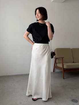 「CAPRICIEUX LE'MAGE（カプリシューレマージュ）のバイアススカート（スカート、ホワイト系）」を使った、harunaさん（レディース・165cm）の夏コーディネート