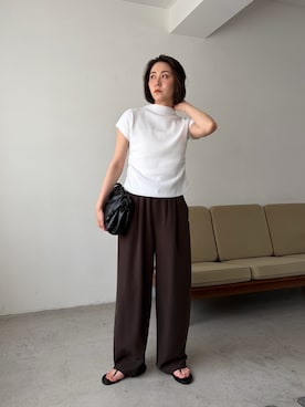 「CAPRICIEUX LE'MAGE（カプリシューレマージュ）の【接触冷感】ハーフネックフレンチニット（ニット/セーター、ホワイト系）」を使った、harunaさん（レディース・165cm）の春コーディネート