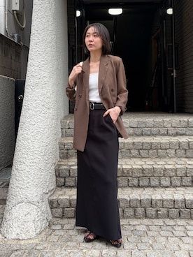 「CAPRICIEUX LE'MAGE（カプリシューレマージュ）の【低身長サイズあり】マキシIラインスカート（スカート、ブラック系）」を使った、harunaさん（レディース・165cm）の春コーディネート