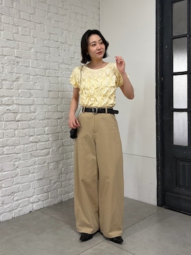 「CAPRICIEUX LE'MAGE（カプリシューレマージュ）のシャーリングホイップＴ（Tシャツ/カットソー、イエロー系）」を使った、harunaさん（レディース・165cm）の春コーディネート