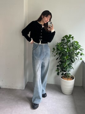 「CAPRICIEUX LE'MAGE（カプリシューレマージュ）のベロアカーディガン（Tシャツ/カットソー）」を使った、harunaさん（レディース・165cm）の秋コーディネート