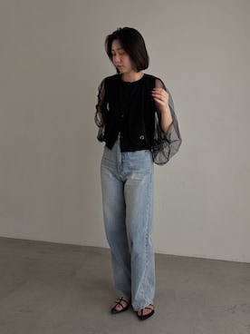 「CAPRICIEUX LE'MAGE（カプリシューレマージュ）の【低身長サイズあり/セットアップ対応】スリットポケットストレートデニム（デニムパンツ、ブルー系）」を使った、harunaさん（レディース・165cm）の春コーディネート
