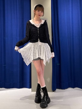 「PAGEBOY（ページボーイ）のレースアップソックスブーツ 【3サイズ展開・軽量】（ブーツ、ブラック系）」を使った、pisさん（レディース）の春コーディネート