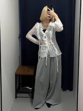 「PAGEBOY（ページボーイ）のサイドタックルーズウラケパンツ/イージーパンツ【4color・2size】（スウェットパンツ）」を使った、pisさん（レディース・157cm）の夏コーディネート