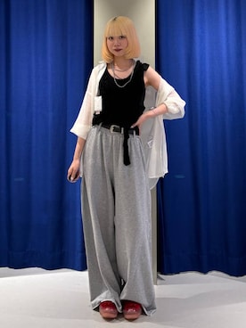 「PAGEBOY（ページボーイ）のサイドタックルーズウラケパンツ/イージーパンツ【4color・2size】（スウェットパンツ）」を使った、pisさん（レディース・157cm）の夏コーディネート