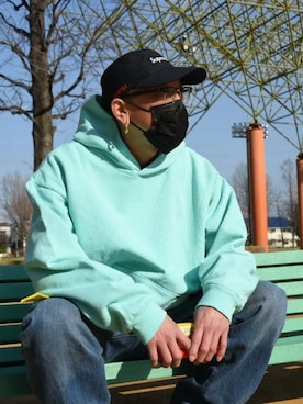 「LOS ANGELES APPAREL（ロサンゼルスアパレル）のアイテム（パーカー）」を使った、pu1004さん（メンズ・176cm）の春コーディネート