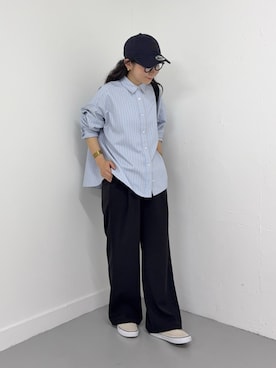 「SMELLY（スメリー）のステンレスプックリワンタッチイヤリング（イヤリング、ゴールド系）」を使った、西野きよさん（レディース・152cm）の秋コーディネート