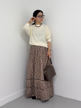 「SMELLY（スメリー）のボーダースクエアラインバンス（バレッタ/ヘアクリップ、ブラウン系）」を使った、西野きよさん（レディース・152cm）の夏コーディネート