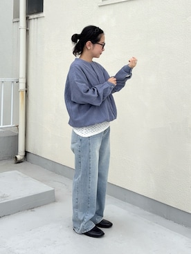 「URBAN RESEARCH DOORS（アーバンリサーチドアーズ）のHigh-Rise Line Denim（デニムパンツ、ブルー系）」を使った、西野きよさん（レディース・152cm）の秋コーディネート