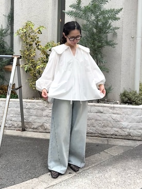 「URBAN RESEARCH（アーバンリサーチ）のPicchi Nia　CRISP WHITE（シャツ/ブラウス、ホワイト系）」を使った、西野きよさん（レディース・152cm）の夏コーディネート