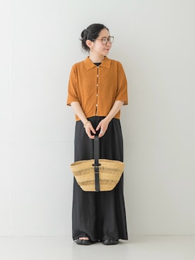 「URBAN RESEARCH（アーバンリサーチ）のシャツカラーレースニット（ニット/セーター、ブラウン系）」を使った、西野きよさん（レディース・152cm）の夏コーディネート