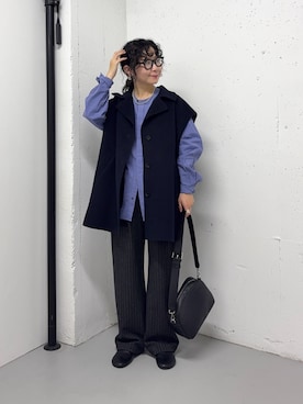 「URBAN RESEARCH DOORS（アーバンリサーチドアーズ）のウールリバーベスト 26AW（ダウンベスト、ブルー系）」を使った、西野きよさん（レディース・152cm）の秋コーディネート