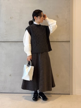 「アイテム（ヘアゴム）」を使った、西野きよさん（レディース・152cm）の冬コーディネート