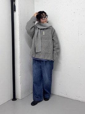 「かぐれ（カグレ）のガーメントダイWポケットシャツ（シャツ/ブラウス、ブルー系）」を使った、西野きよさん（レディース・152cm）の秋コーディネート