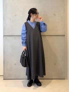 「アイテム（ワンピース/ドレス、グレー系）」を使った、西野きよさん（レディース・152cm）の冬コーディネート