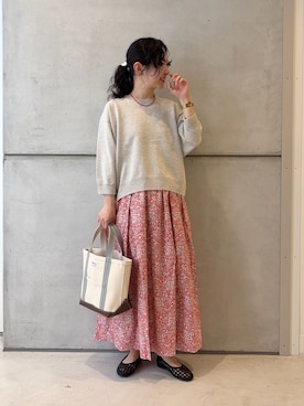 「SMELLY（スメリー）のカラーオーバルビーズネックレス（ネックレス、レッド系）」を使った、西野きよさん（レディース・152cm）の春コーディネート