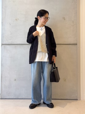 「アイテム（ノーカラージャケット）」を使った、西野きよさん（レディース・152cm）の秋コーディネート
