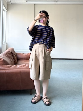 「URBAN RESEARCH DOORS（アーバンリサーチドアーズ）の『スタッフ企画』ハーフカーゴパンツ（その他パンツ、ベージュ系）」を使った、西野きよさん（レディース・152cm）の春コーディネート